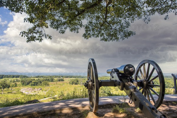 Canon at little round top aiming on the battlefield of Gettysburg, USA