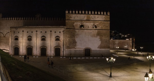 Illuminated Kasbah of the Oudayas in the center of Rabat, Morocco
