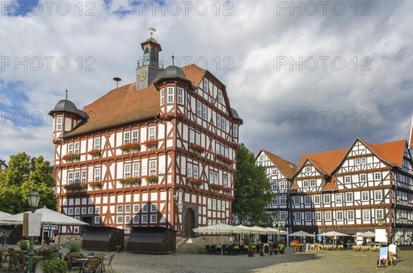 Historical half-timbered houses in downtown of Melsungen, Germany