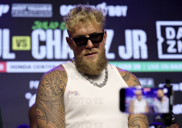 Jake Paul at Jake Paul vs. Julio Cesar Chavez Jr. Press Conference held at the Avalon in Hollywood, USA on May 14, 2025, Hollywood, CA, USA, Hollywood, California, USA