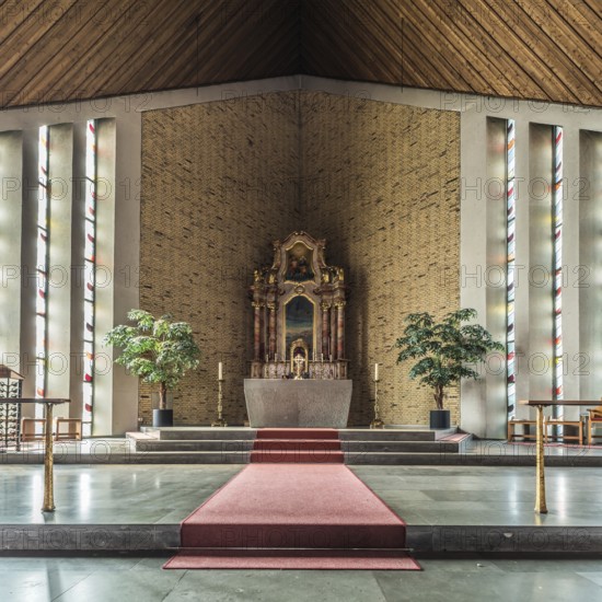 Irrel, Rhineland-Palatinate, Germany -04 08 2019, The interior sixties design of the contemporary Saint Ambrosius church