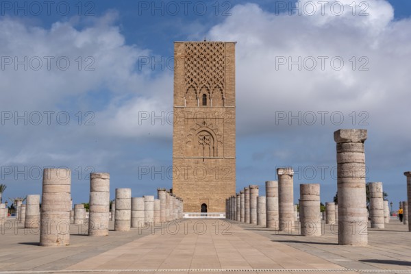 Iconic Hassan tower in the center of Rabat, planned as a even higher minaret of a mosque, Morocco