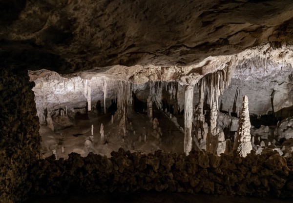 Porto Cristo, Spain, 23 January, 2024: detail view of the rock formations inside the Cuevas del Drach in eastern Majorca