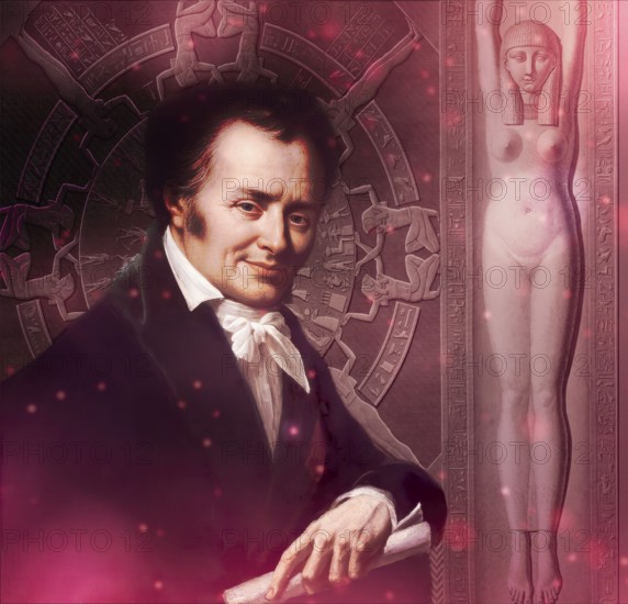 Dominique Vivant, Baron Denon, 1747 – 1825, French artist, writer, diplomat, author, and archaeologist, Dendera zodiac, Ancient Dendera Temple complex, Dendera, Egypt, digitally edited