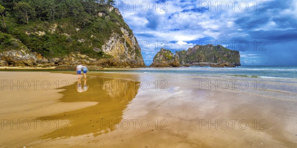 Coastline and Cliffs, Beach of La Franca, Protrected Landscape of the Oriental Coast of Asturias, La Franca, Ribadedeva, Asturias, Spain