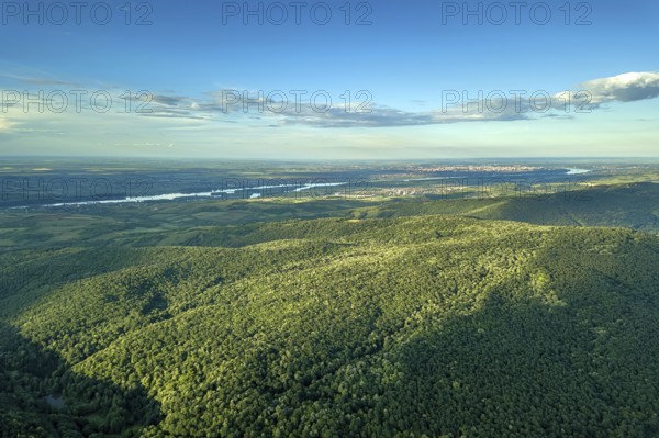 Aerial forest scenery European Forest. Beautiful mountain landscape, with mountain peaks covered with forest