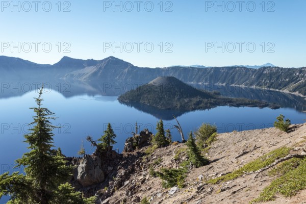 Magnificent reflection of the caldera of Crater Lake in the Crater Lake NP, USA