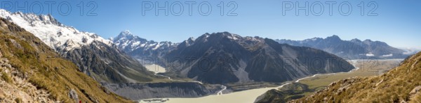 Scenic view to Mount Cook and Hooker valley from Mueller Hut Route, Mount Cook National Park, South Island of New Zealand