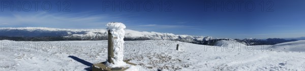 Panorama Snowy mountains in the pyrenees, Spain. Vall de la Vansa, sierra del Cadi, Spain