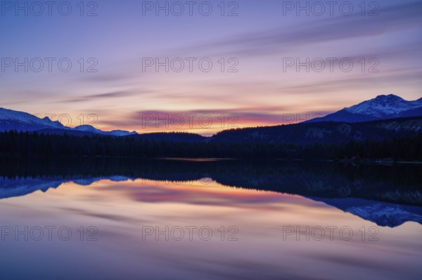 Beautiful autumn landscape scene in mountain in background in Jasper National Park west Canada