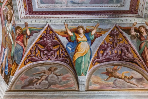 ORTA SAN GIULIO, ITALY, MAY 29, 2019 : interiors decors and frescoes of chapel in Sacro monte di Orta, may 29, 2019, in Orta san Giulio, italy