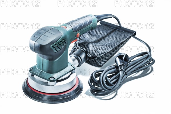 Woodworking tools detail orbit wood sander isolated on white