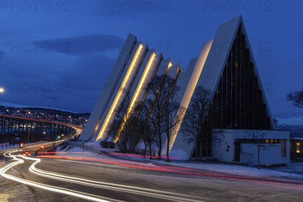 Blue hour at the Arctic Ocean Cathedral, Tromsoe, Troms, Norway