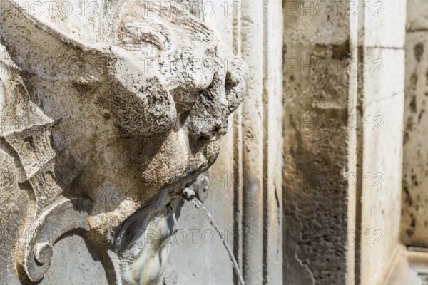 Detail of an ancient fountain in Spoleto Italy