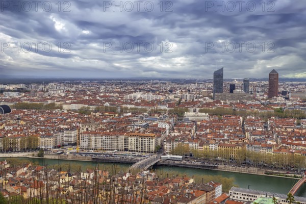 View of Lyon city from Basilica of Notre-Dame de Fourviere hill, Frane