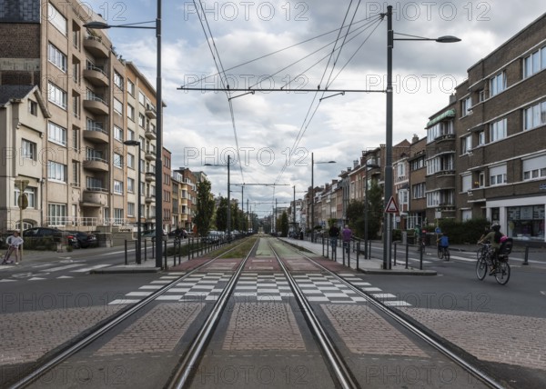 Jette, Brussels Capital Region, Belgium, 09 22 2019 children driving the bicycle at the Avenue Charles Woeste