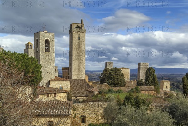 View of San Gimignano with several towers, Italy