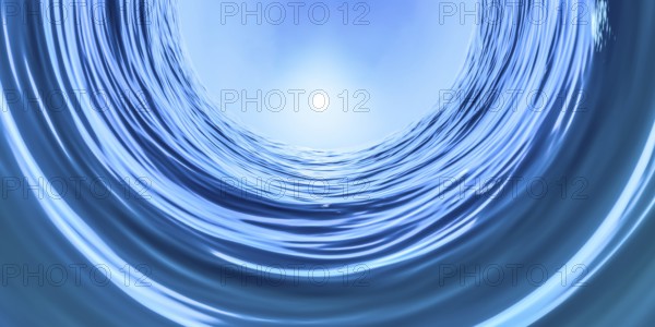 Curved tunnel blue ocean with sun 3d illustration