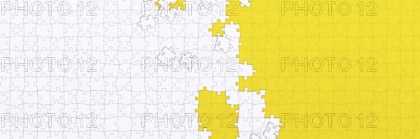 A white and yellow jigsaw banner background illustration