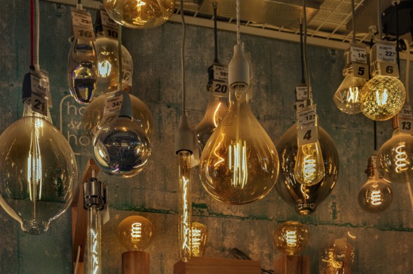 Vintage LED lamps in a DIY store, Allgäu, Swabia, Bavaria, Germany