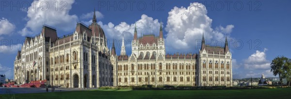 Budapest, Hungary 18.08.2021. Parliament building on the embankment of Budapest, Hungary, on a sunny summer morning, Budapest, Hungary