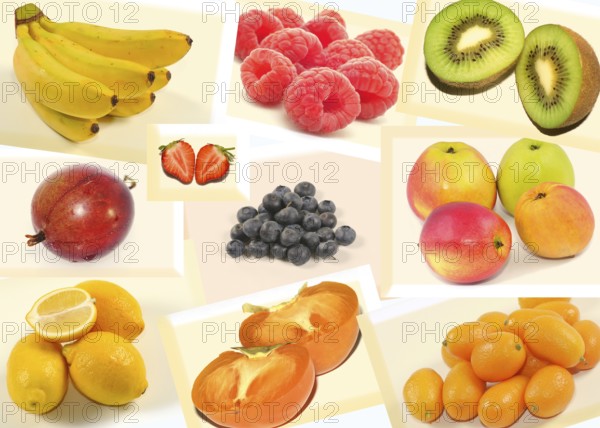 Fruit collage with various fruits