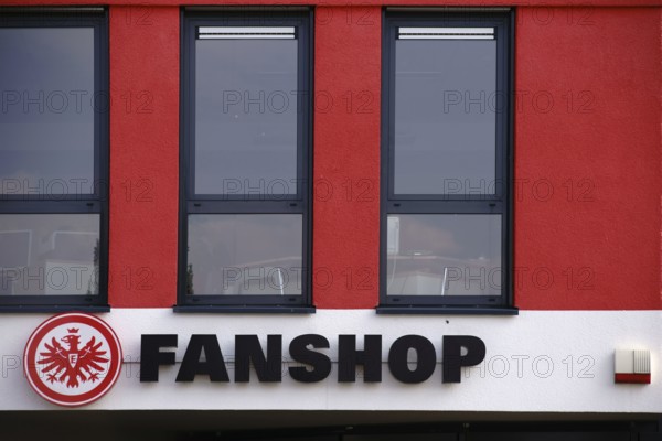 Frankfurt, Germany - September 23, 2017: The coat of arms of the Eintracht Frankfurt sports club on the facade of a club building on 23 September 2017 in Frankfurt, Germany