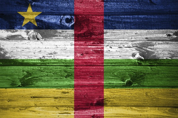 Central African Republic flag on wooden planks background wood flag