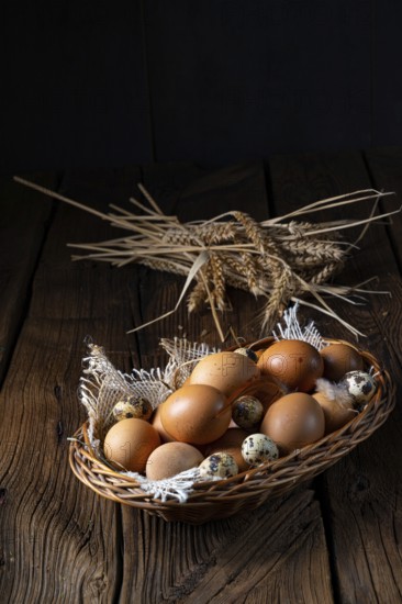 Fresh eggs straight from the farm in a basket