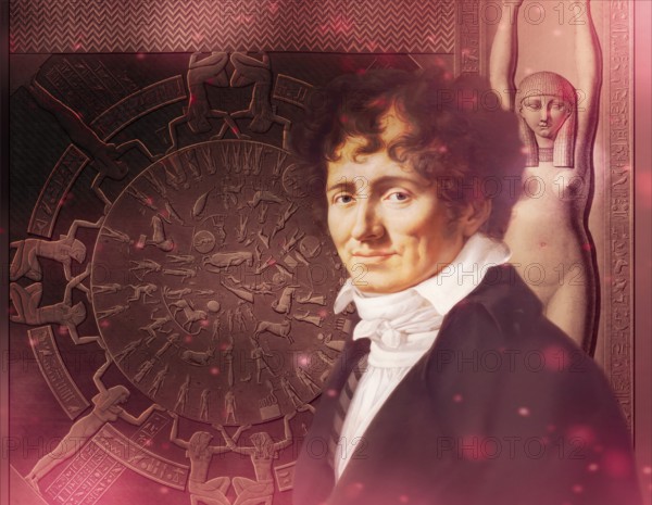 Dominique Vivant, Baron Denon, 1747 – 1825, French artist, writer, diplomat, author, and archaeologist, Dendera zodiac, Ancient Dendera Temple complex, Dendera, Egypt, digitally edited