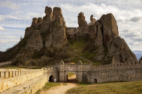 The Belogradchik Rocks are a group of strangely shaped sandstone and conglomerate rock formations located on the western slopes of the Balkan Mountains near the town of Belogradchik, Bulgaria