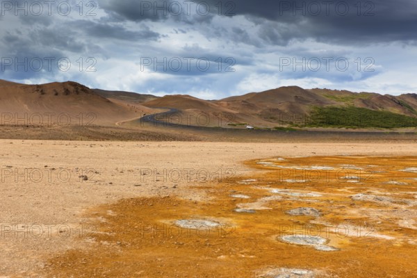 Namafjall, a Geothermal Area with Sulfur Fields in Iceland. Horizontal shot