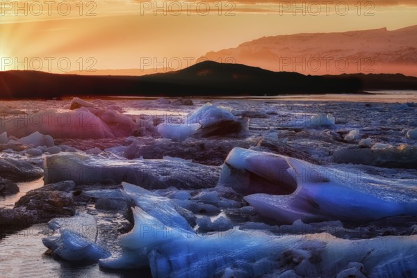 Jokulsarlon glacial river lagoon in southern part of Vatnajokull National Park