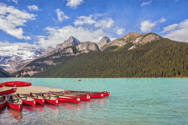 Lake Louise on a beautiful sunny day. Banff National Park, Rocky Mountains, Canada