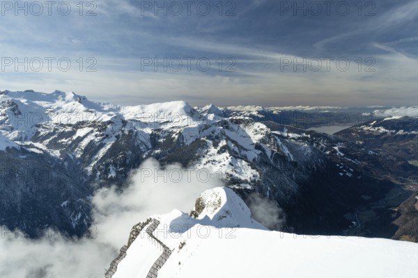 Anti-Avalanche Structures, Snow Bridges, Snow Nets on Mannlichen Mountain. Swiss Alps. Switzerland. Avalanche Defense