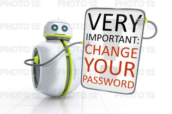 A sweet little robot with text change your password