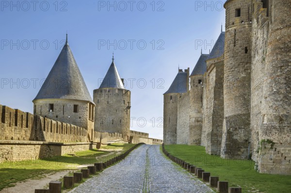 Cite de Carcassonne is a medieval citadel located in the French city of Carcassonne. Towers and wall