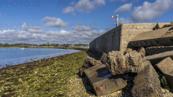View from Hayling Island to Langstone, Hampshire, England, UK, over Bridge Lake and the old Railway Bridge