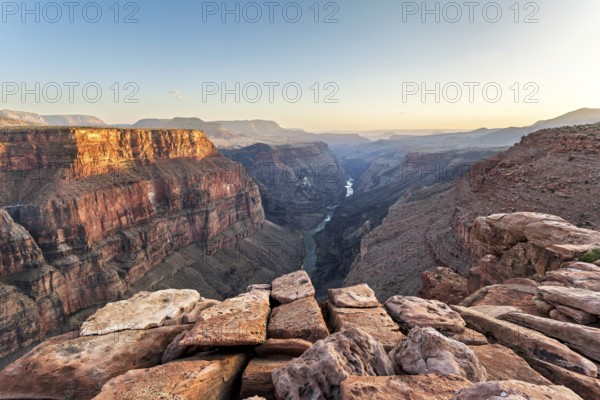 Evening light at Toroweap Overlook with a view of the Grand Canyon and the Colorado River, Arizona, USA