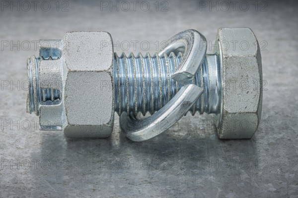 Mounted Screw Bolt And Nut With Washer Engraver On Metal Steel Plate