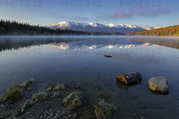 Beautiful autumn landscape scene in mountain in background in Jasper National Park west Canada