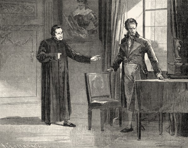 ACT III., SCENE I., Secretary, Secular Priest, scene from THE NATURAL DAUGHTER, DIE NATÜRLICHE TOCHTER, by Johann Wolfgang von Goethe