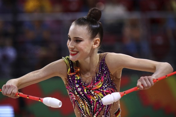 Sofia, Bulgaria - 15 September, 2022: Darja Varfolomeev of Germany in action during the 39th FIG Rhythmic Gymnastics World Championships