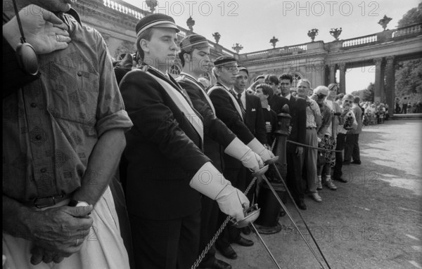 Germany, Potsdam, 17 August 1991, fraternities at the burial of the mortal remains of Frederick II in Potsdam Sanssouci, sword