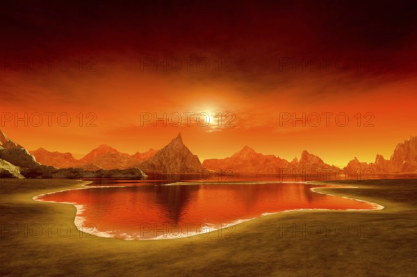 3d rendering of a beautiful fantasy sunset over the ocean
