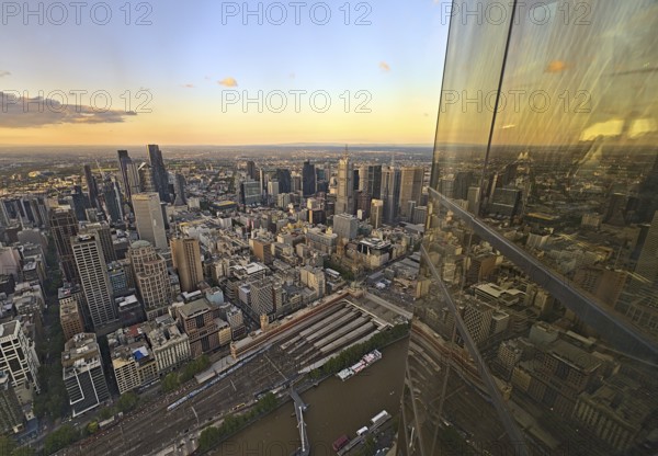 The skyline of Melbourne photographed from the skydeck during dawn