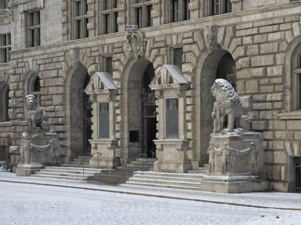 Portal at the New Town Hall Leipzig in winter. Saxony, Germany