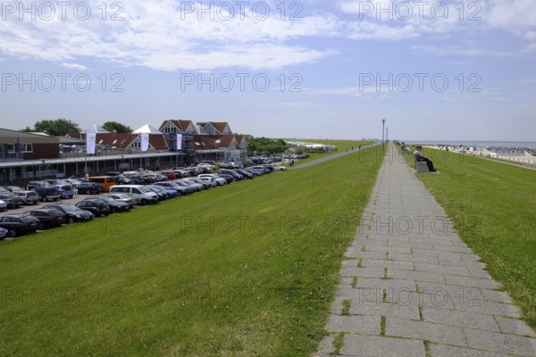 Neuharlingersiel with harbour, beach and historic town centre, East Frisia, Lower Saxony, Germany