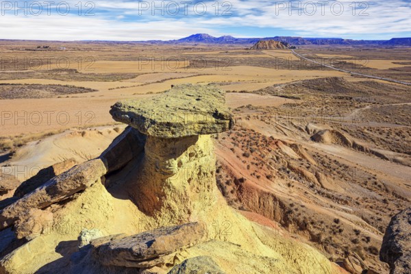 Semi-desert area in the Spanish province of Navarre. Bardenas Reales. Journey to the warm Spanish autumn