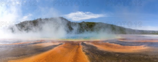 Famous Grand Prismatic Spring basin in Yellowstone National Park, USA